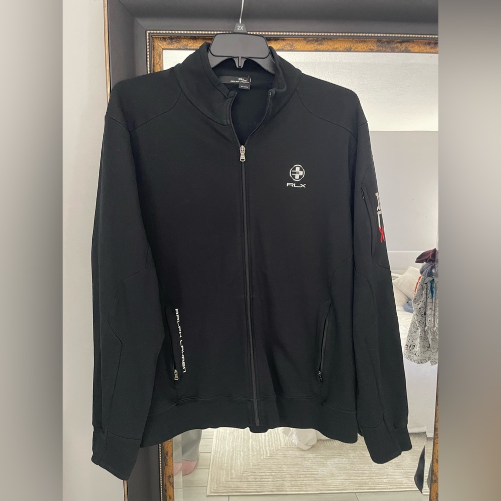 RLX Polo Ralph Lauren Full Zip Mock Neck Jacket XXL Black Sweater